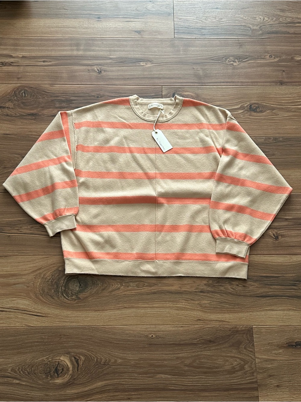 Vici Striped Oversized Crewneck Sweater in Beige and Coral